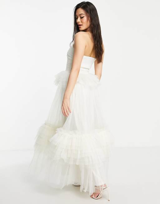 Vestido de novia largo color marfil de tul de Lace & Beads, 2 de 4