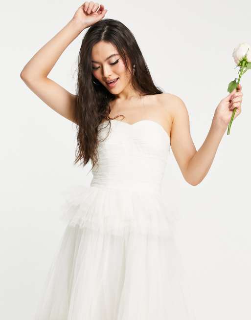 Vestido de novia largo color marfil de tul de Lace & Beads, 3 de 4