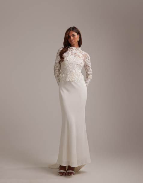 Vestido de novia largo con diseño híbrido, cuerpo bordado y cola de ASOS DESIGN - view 1