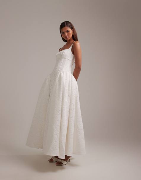 Vestido de novia midi blanco marfil de estilo graduación de encaje de ASOS DESIGN - view 1