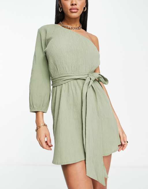 Vestido de playa corto caqui asimétrico con cinturón y textura rugosa de ASOS DESIGN , 2 de 4