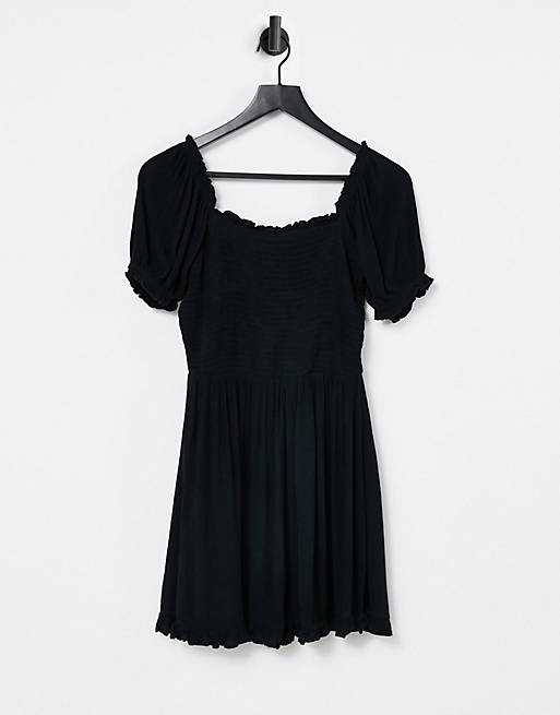 Vestido de playa corto negro fruncido exclusivo de Iisla & Bird