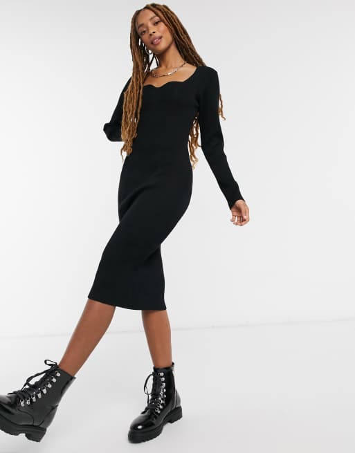 Vestido de punto negro con escote corazón de New Look