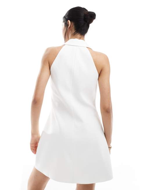 Vestido de sastre corto blanco estilo americana con cuello halter