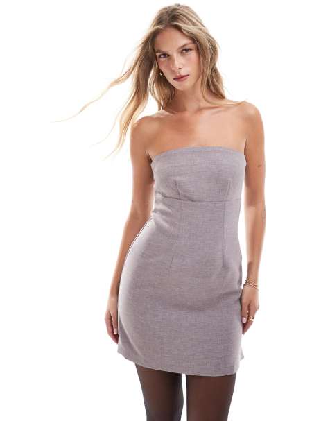 Vestido de sastre corto gris con escote palabra de honor de Closet London - view 1