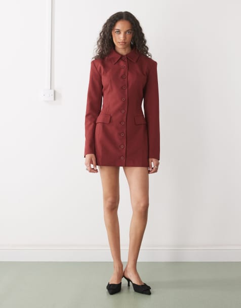 Vestido de sastre corto rojo estilo americana estructurado con botones delanteros Cheri de Lioness - view 1