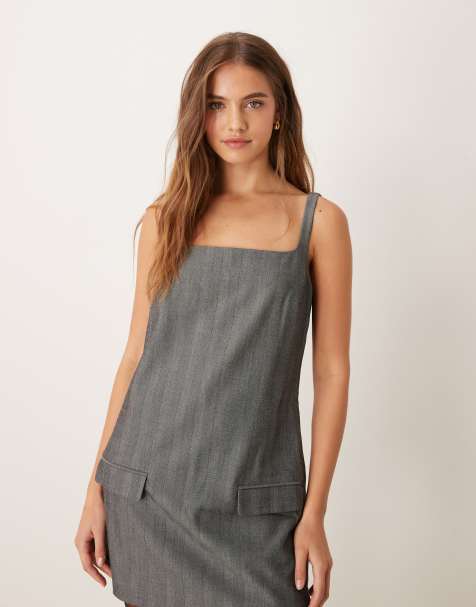 Vestido de sastre gris de corte recto con patrón de espiga de Abercrombie & Fitch - view 1