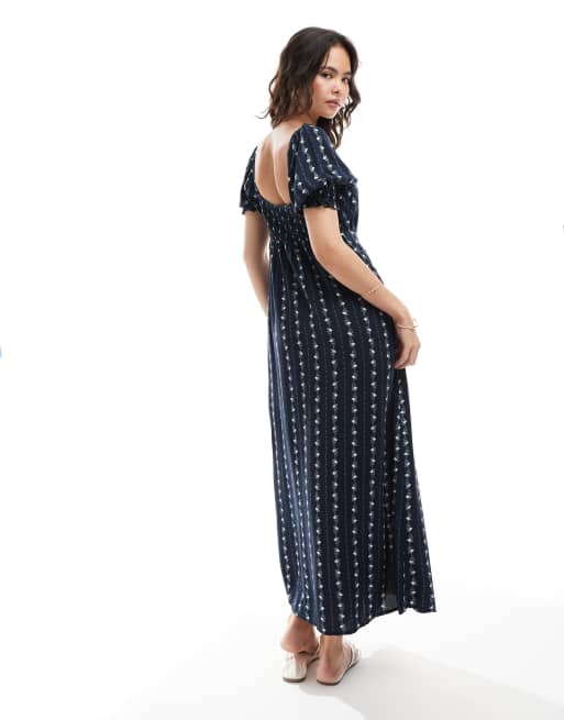 Vestido de tarde azul con vuelo y estampado rayas estilo tapiz de Miss Selfridge, 4 de 4