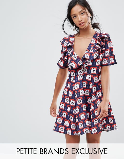 Vestido de tarde con estampado de teléfono con volantes de Sister Jane Petite