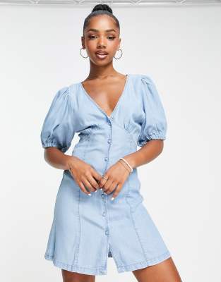 Vestido de tarde corto azul con costuras de denim suave de ASOS DESIGN