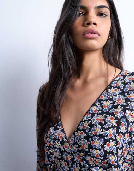 Vestido de tarde corto de manga larga con estampado floral de Topshop, 3 de 4