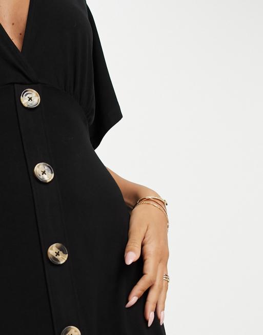 Vestido de tarde corto negro con mangas acampanadas y botones de ASOS DESIGN , 2 de 4