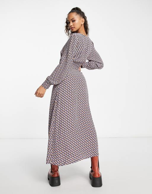 Vestido de tarde midi abotonado con estampado geométrico Siri de Nobody's Child, 2 de 4