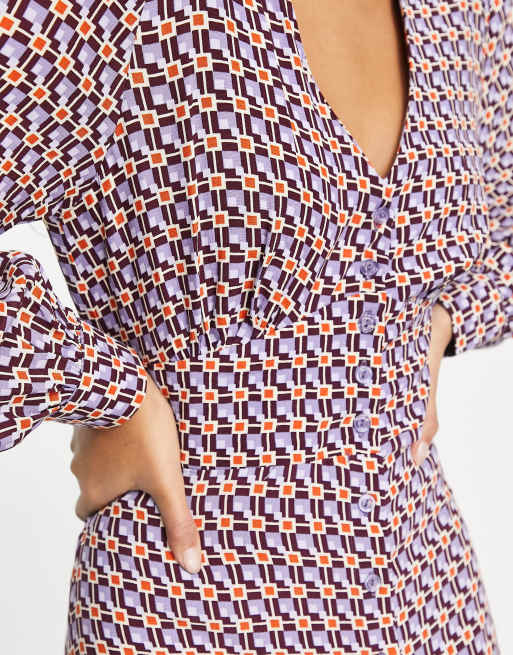 Vestido de tarde midi abotonado con estampado geométrico Siri de Nobody's Child, 3 de 4
