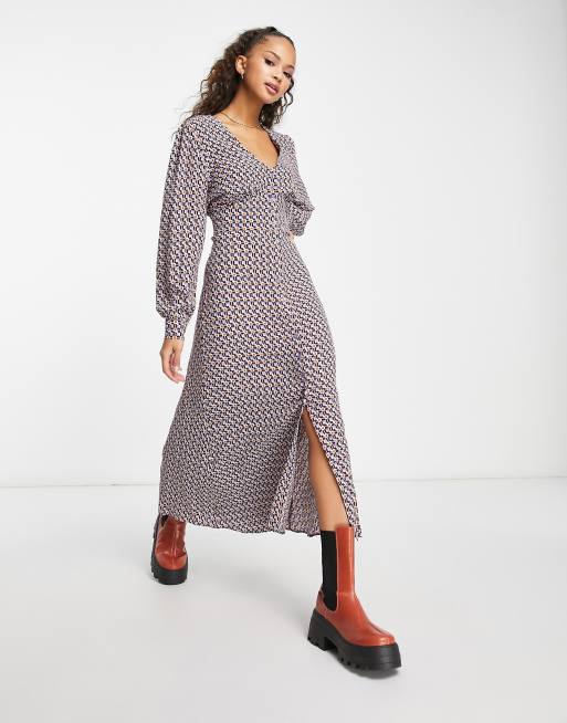 Vestido de tarde midi abotonado con estampado geométrico Siri de Nobody's Child, 4 de 4