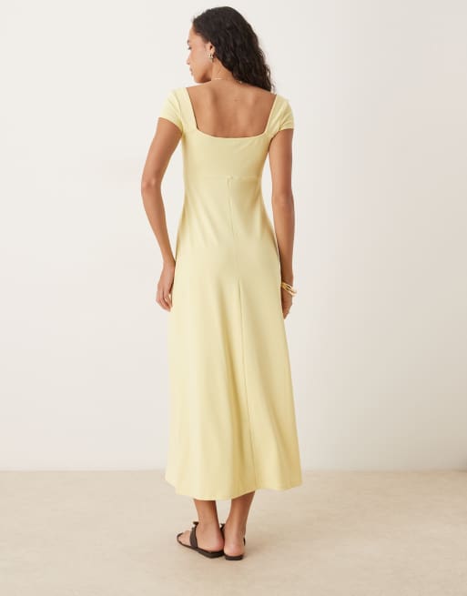 Vestido de tarde midi amarillo crema con mangas de casquillo de ASOS DESIGN, 3 de 4