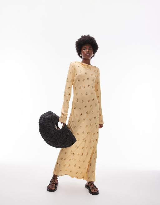 Vestido de tarde midi amarillo de corte al bies con cuello barco de Topshop