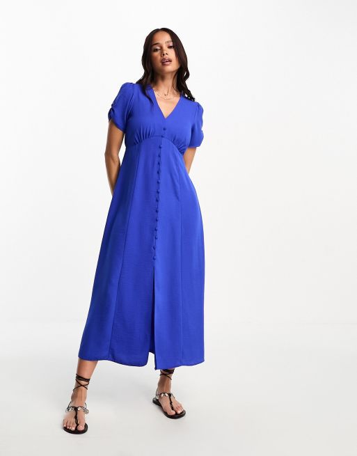 Vestido de tarde midi azul con diseño abotonado de New Look