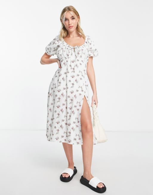 Vestido de tarde midi blanco estilo mesonera con estampado floral de Wednesday's Girl