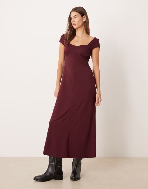 Vestido de tarde midi burdeos con mangas de casquillo de ASOS DESIGN - view 1