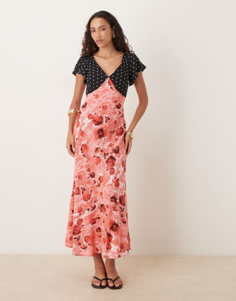 Vestido de tarde midi con estampado floral y mangas ángel de ASOS DESIGN - view 1