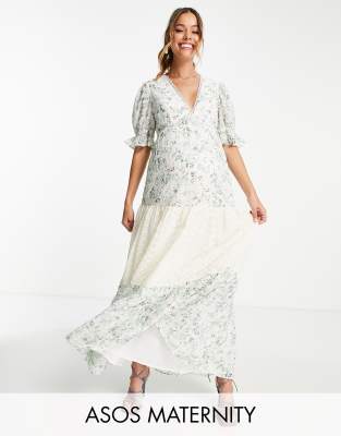 Vestido de tarde midi escalonado con diseño bordado y estampado variado de florecitas de ASOS DESIGN Maternity - view 1