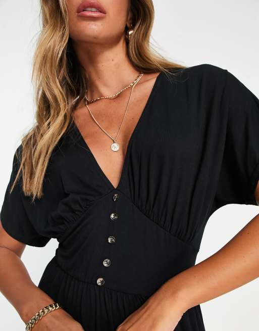 Vestido de tarde midi negro con botones y cintura ceñida de ASOS DESIGN, 3 de 4