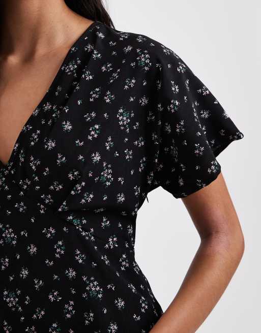 Vestido de tarde midi negro con estampado de florecitas de Brave Soul, 4 de 4