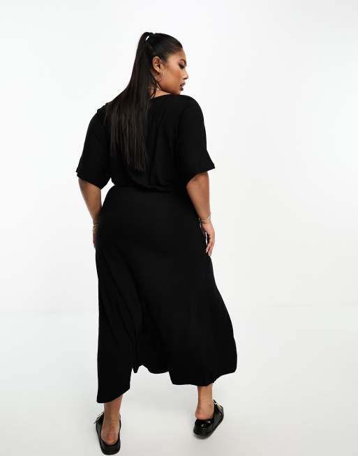 Vestido de tarde midi negro con mangas fluidas y botones de ASOS DESIGN Curve, 2 de 4