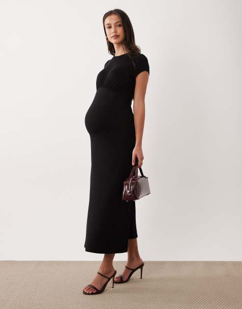 Vestido de tarde midi negro con parte delantera fruncida de ASOS DESIGN Maternity - view 1