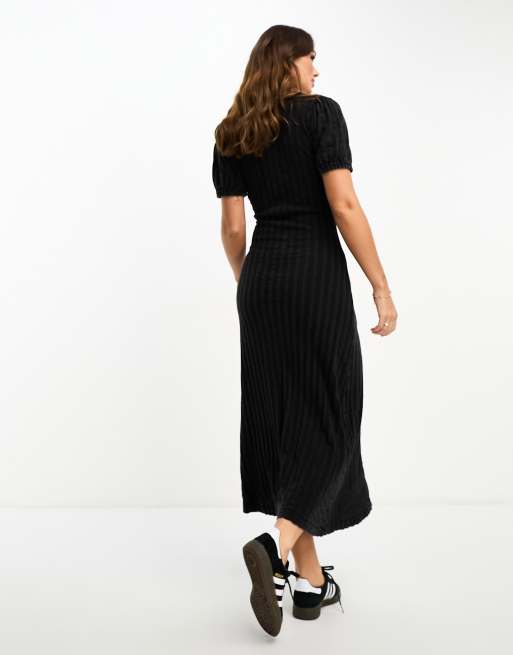 Vestido de tarde midi negro escalonado con botones delanteros de ASOS DESIGN , 4 de 4