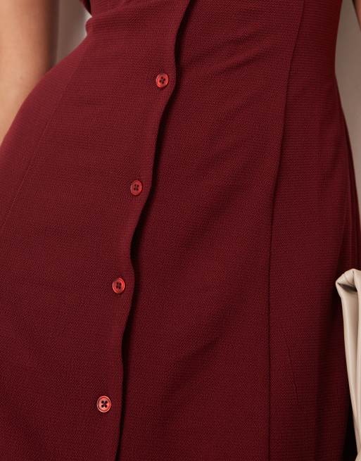 Vestido de tarde midi rojo guinda con botones y lazada en la espalda de ASOS DESIGN, 3 de 4