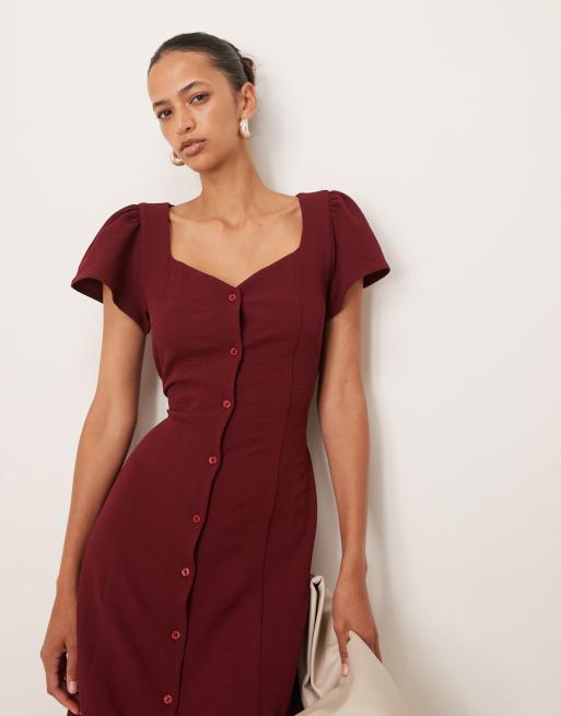 Vestido de tarde midi rojo guinda con botones y lazada en la espalda de ASOS DESIGN, 4 de 4