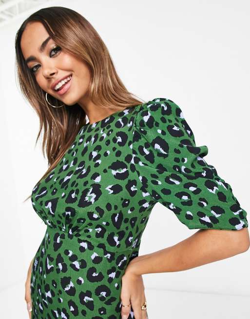 Vestido de tarde midi verde con estampado de leopardo Evie de Nobody's Child, 4 de 4