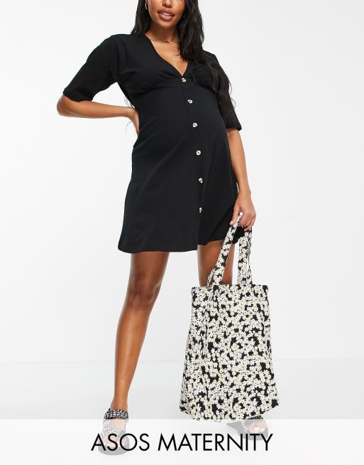 Vestido de tarde negro con botones estilo cuerno de ASOS DESIGN Maternity