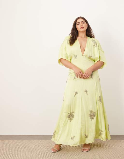 Vestido de tarde verde lima de estilo años 30 moderno con adornos florales de ARRANGE Curve, 2 de 4