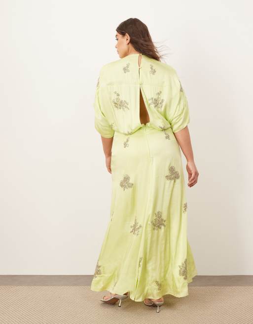 Vestido de tarde verde lima de estilo años 30 moderno con adornos florales de ARRANGE Curve, 4 de 4