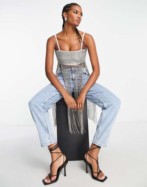 Vestido de tirantes con diseño adornado con flecos de strass de ASOS DESIGN, 3 de 4