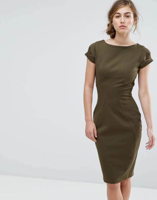 Vestido de tubo con mangas japonesas fruncidas de Closet London