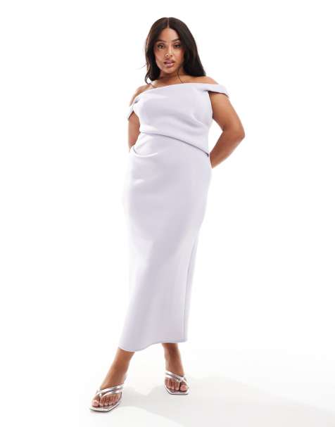 Vestido de tubo midi lila con escote Bardot estructurado de ASOS DESIGN Curve - view 1