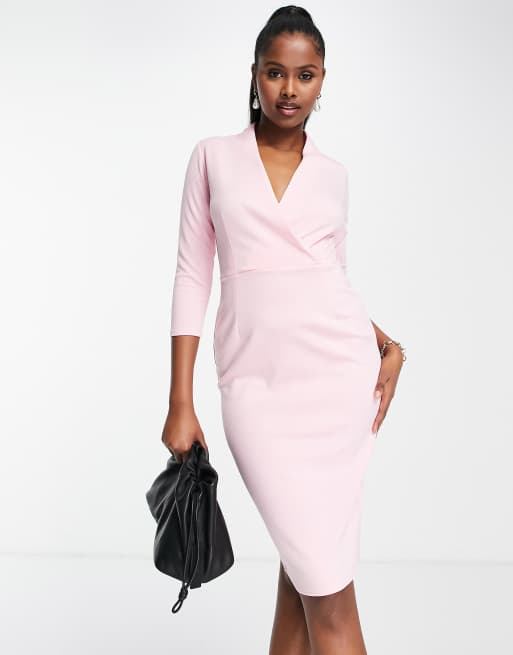 Vestido de tubo midi rosa cruzado en la parte delantera de tejido tipo neopreno de Closet London