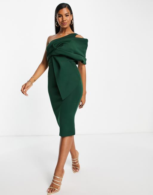 Vestido de tubo midi verde bosque fruncido con hombro de ASOS DESIGN | ASOS