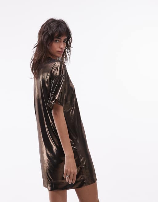 Vestido dorado metalizado estilo camiseta Sparkle de AllSaints, 4 de 4