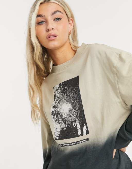 Vestido estilo camiseta de manga larga con efecto de baño de color a contraste de COLLUSION, 3 de 4