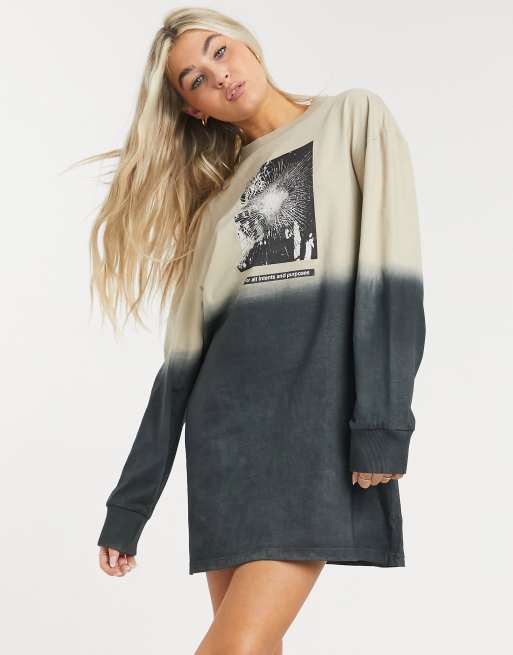 Vestido estilo camiseta de manga larga con efecto de baño de color a contraste de COLLUSION, 4 de 4