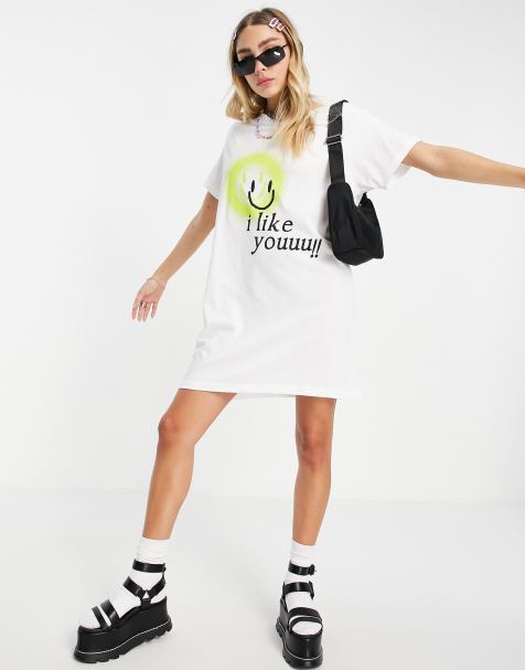 Vestido extragrande de estilo camiseta con estampado gráfico "I like you" de New Girl Order - view 1