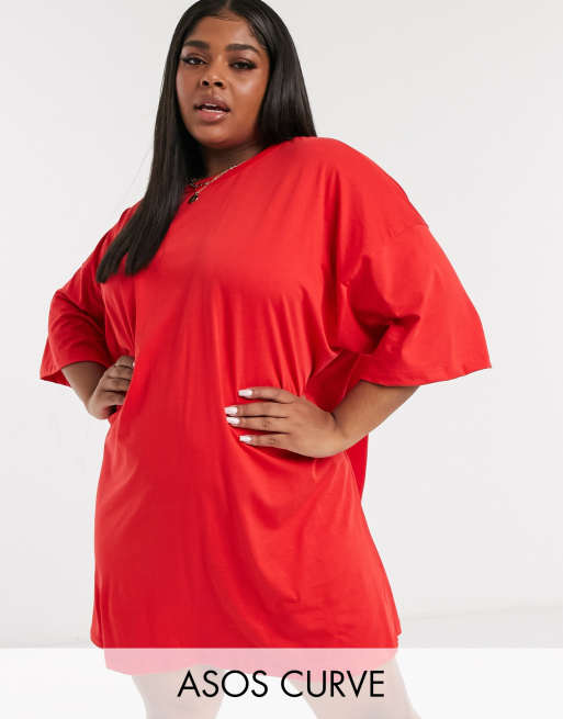 Vestido extragrande estilo camiseta en rojo intenso de ASOS DESIGN Curve 