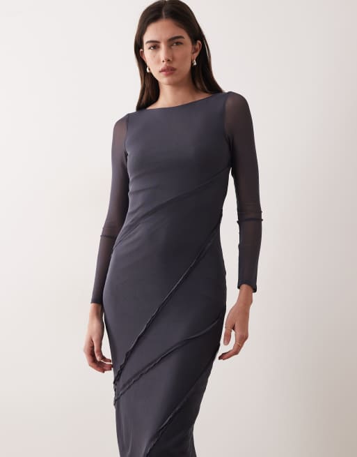 Vestido gris carbón con detalle de costuras de ASOS DESIGN, 3 de 4