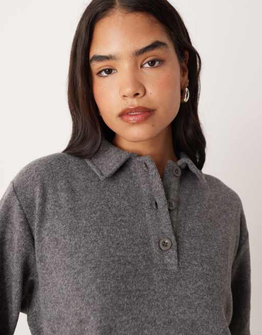 Vestido gris carbón estilo polo de rugby de tejido muy suave de ASOS DESIGN, 2 de 4