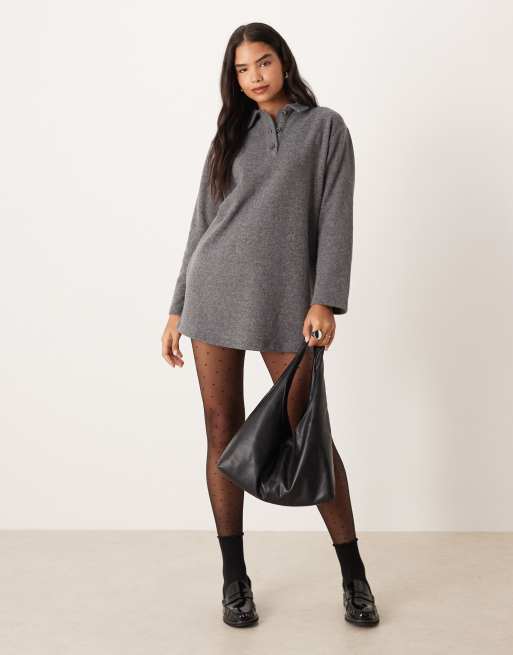 Vestido gris carbón estilo polo de rugby de tejido muy suave de ASOS DESIGN, 3 de 4